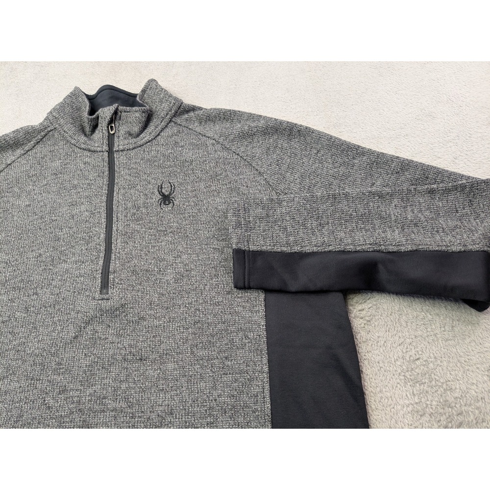 Spyder Mens XL Pullover 1/4 Zip Gray Black Activewear Long Sleeve